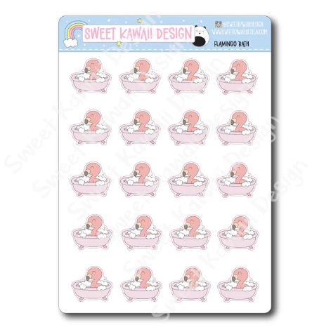 Kawaii Flamingo - Bath | Sticker Sheet