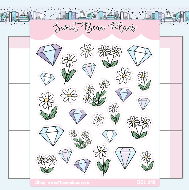 April Gemstones and Floral Doodles | Sticker Sheet