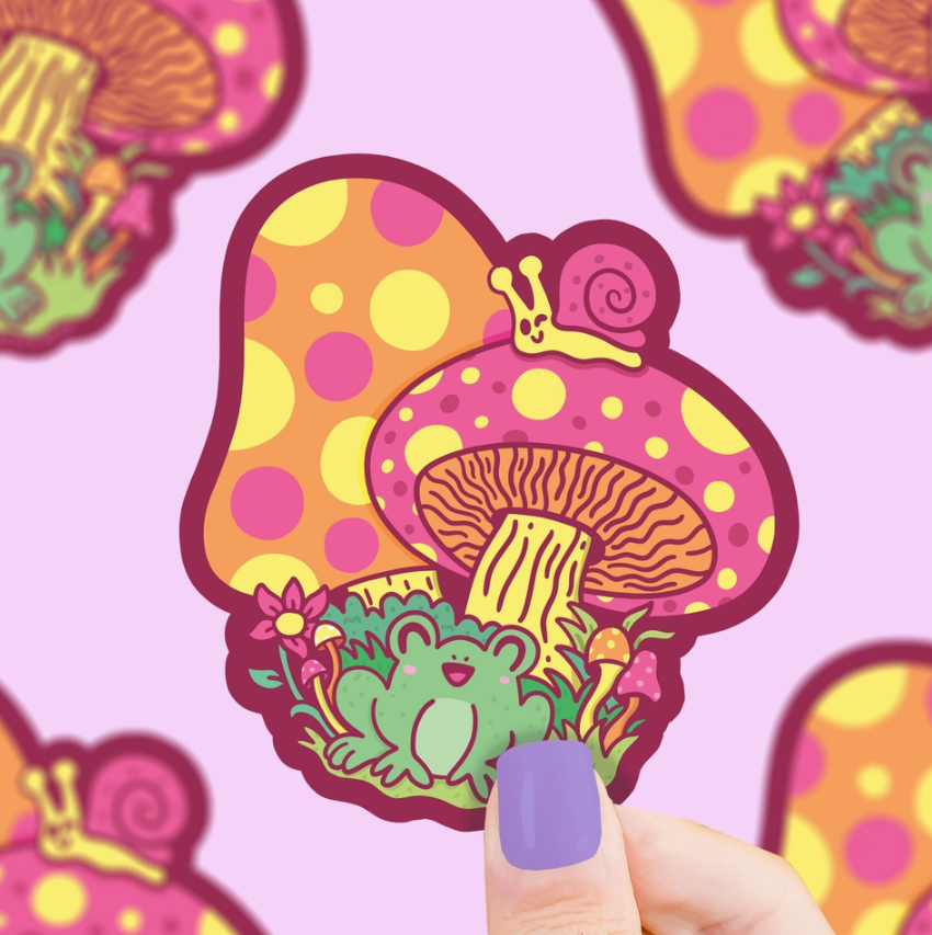 Musroom Cottage Frog and Snail | Vinyl Sticker