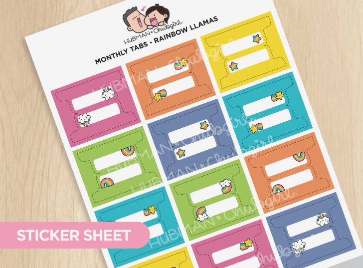 Rainbow Llama - Monthly Tabs | Sticker Sheet