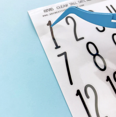 Small Clear Tall Date Numbers | Sticker Sheet
