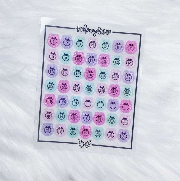 Clear Bat Bow Date + Icon | Sticker Sheet