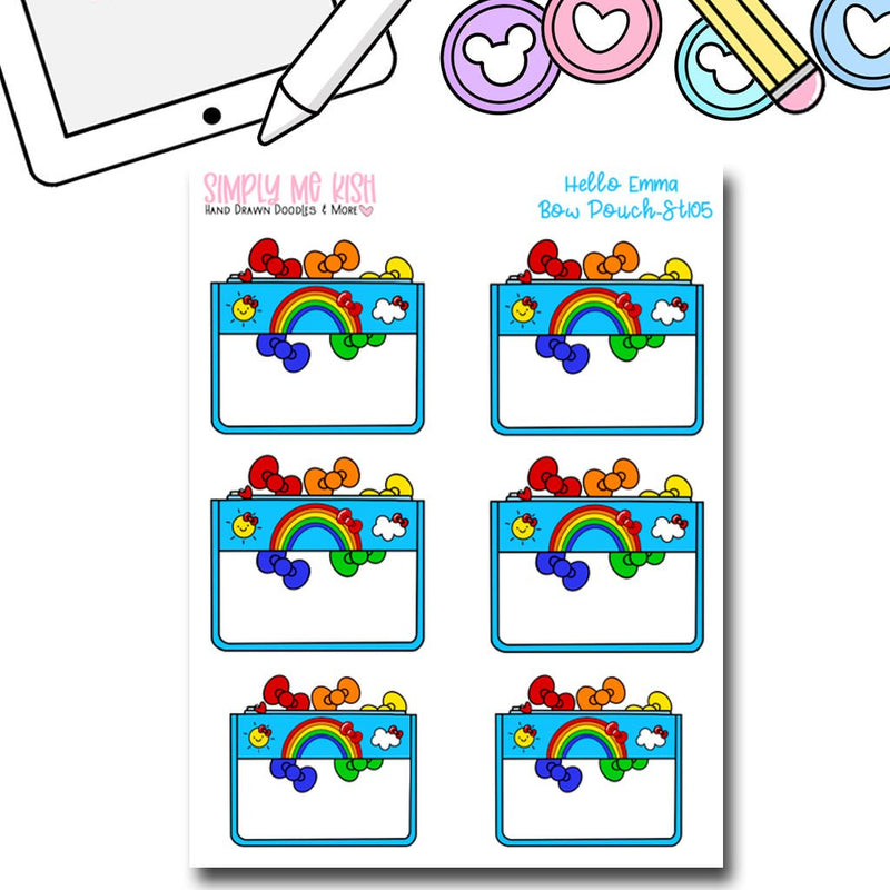 Hello Emma Rainbow Bow 1/2 Pouches | Sticker Sheet
