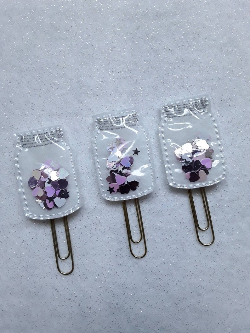 Pink/Lilac Glitter Shaker Mason Jar | Planner Clip