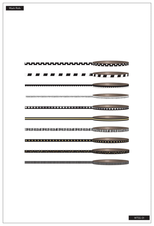Black and White Skinny Washi Tape