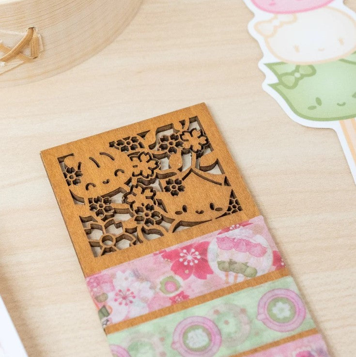 Matcha Sakura Wood Cut-Out Bookmark/Washi Card