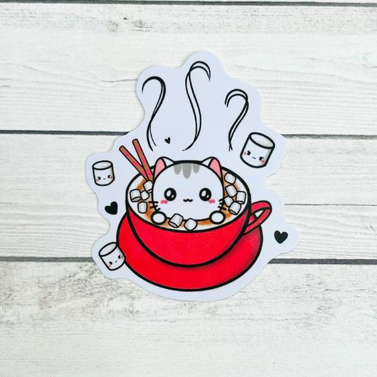Hot Chocolate Sushi the Cat | Die Cut Sticker