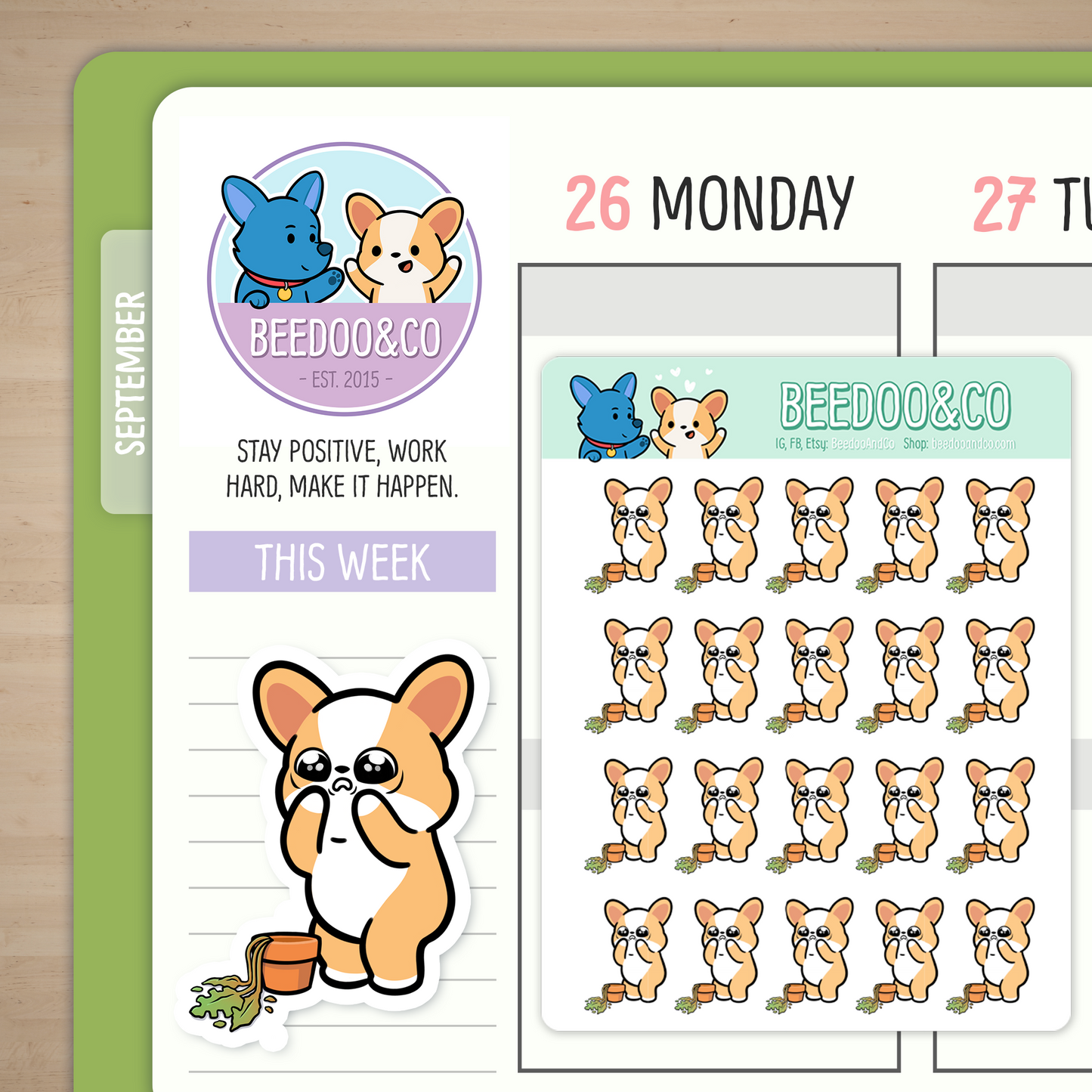 Miso The Corgi Kills A Plant | Sticker Sheet