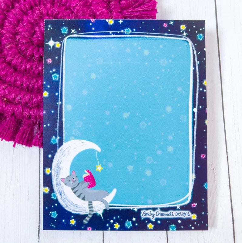 Kitty Reading On The Moon | Notepad