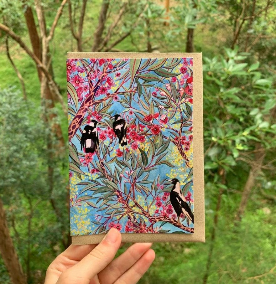 Magpies in the Gum Blossom | Greeting Card