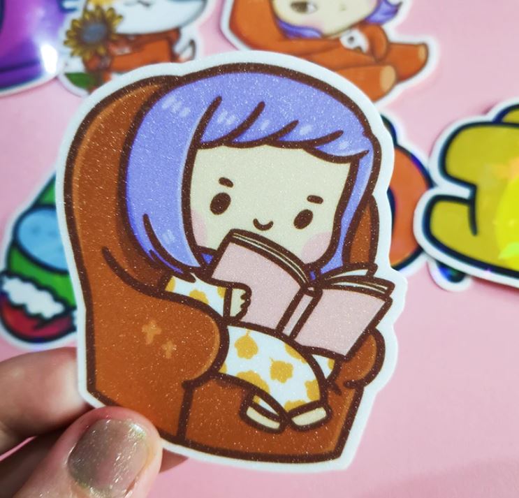 Whimsical Cat Reading | Vinyl Sticker
