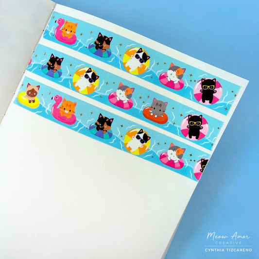 Floaty Cats Gold Foil Washi Tape