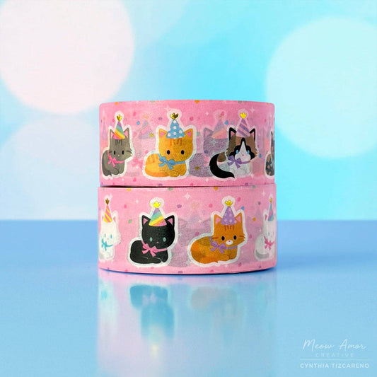 Party Cats Gold Foil Washi Tape