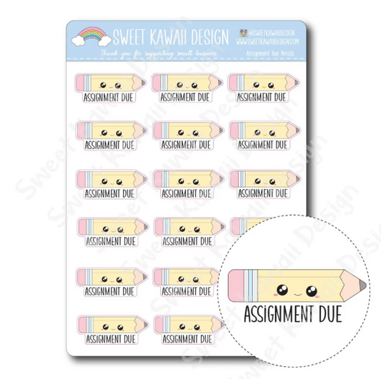 Kawaii Assignment Due Pencil | Sticker Sheet