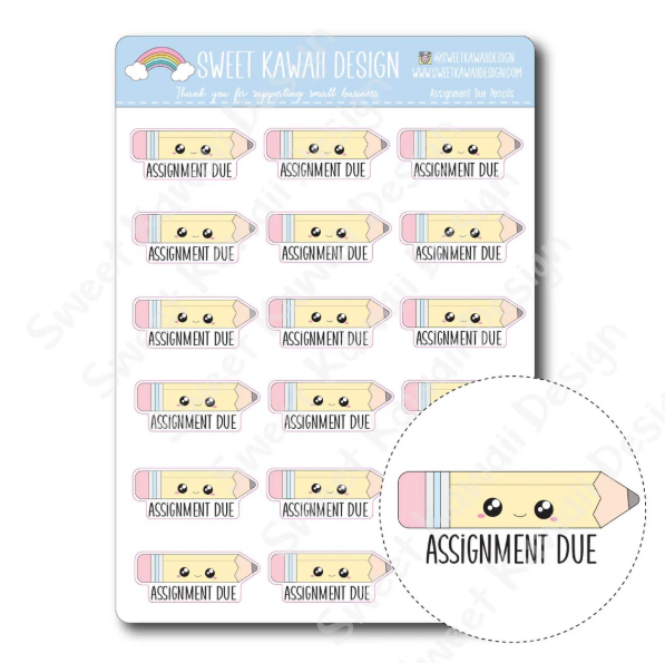 Kawaii Assignment Due Pencil | Sticker Sheet