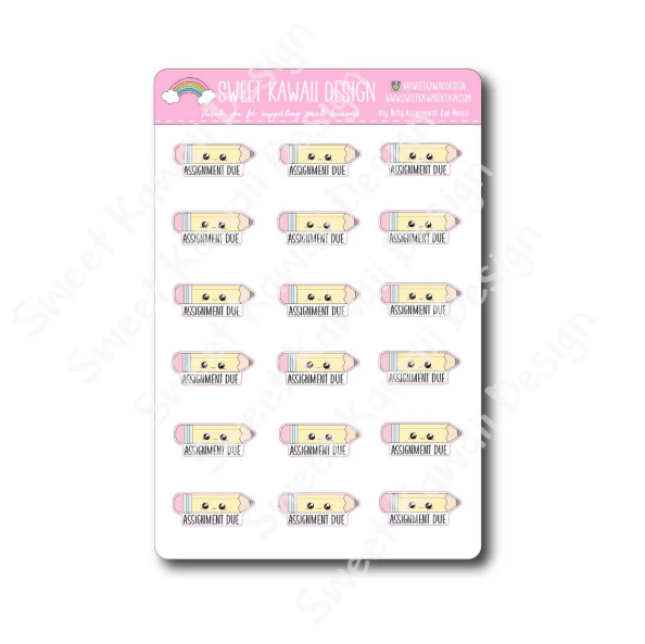 Kawaii Assignment Due Pencil | Sticker Sheet