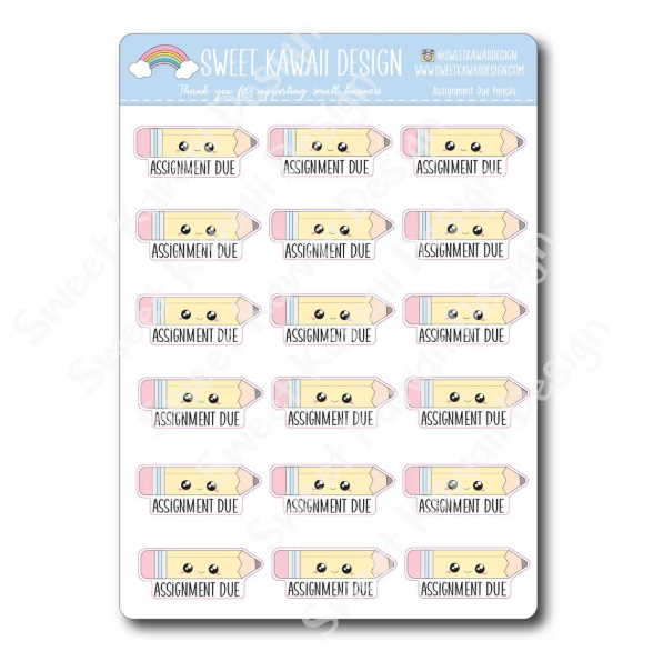 Kawaii Assignment Due Pencil | Sticker Sheet