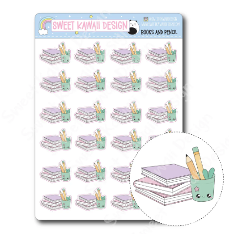 Kawaii Books and Pencils | Sticker Sheet