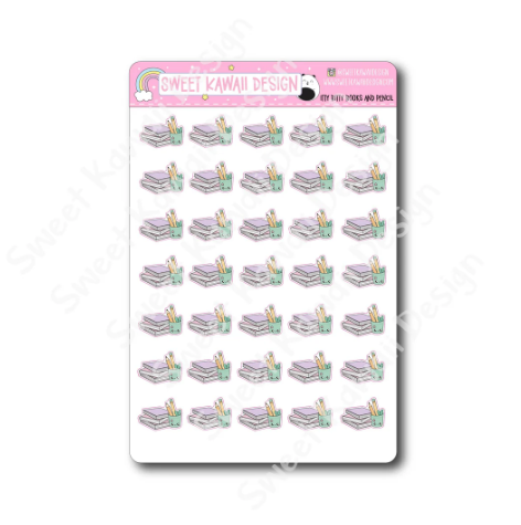 Kawaii Books and Pencils | Sticker Sheet