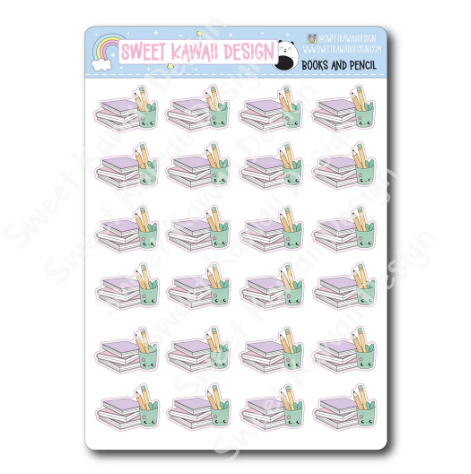 Kawaii Books and Pencils | Sticker Sheet