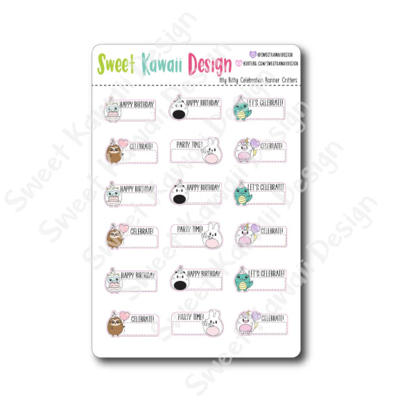 Kawaii Celebration Banner Critter | Sticker Sheet