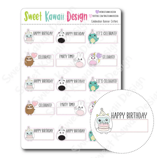 Kawaii Celebration Banner Critter | Sticker Sheet