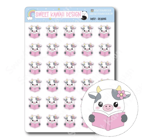 Kawaii Daisy - Reading | Sticker Sheet