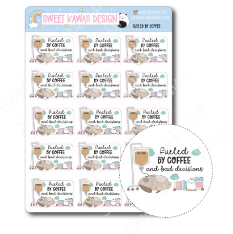 Kawaii Fueled by Coffee | Sticker Sheet