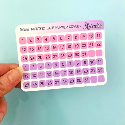Monthly Date Number Covers - Mini Sticker Sheet