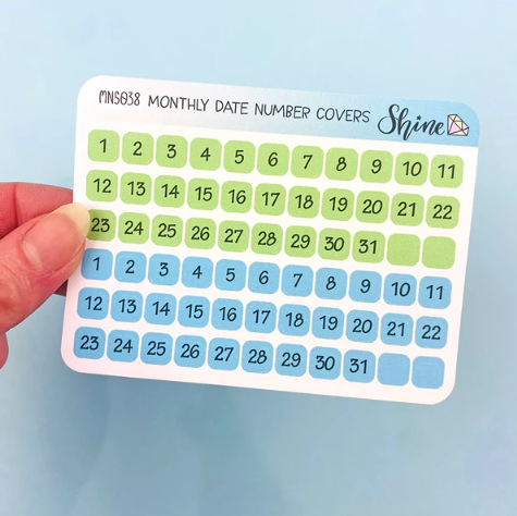 Monthly Date Number Covers - Mini Sticker Sheet