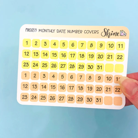 Monthly Date Number Covers - Mini Sticker Sheet