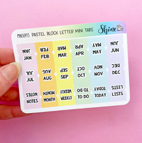 Pastel Block Letter Mini Monthly Tab | Sticker Sheet