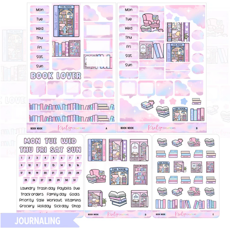 Krels Creations - Book Nook | August 2025 STICKERS & WASHI Subscription