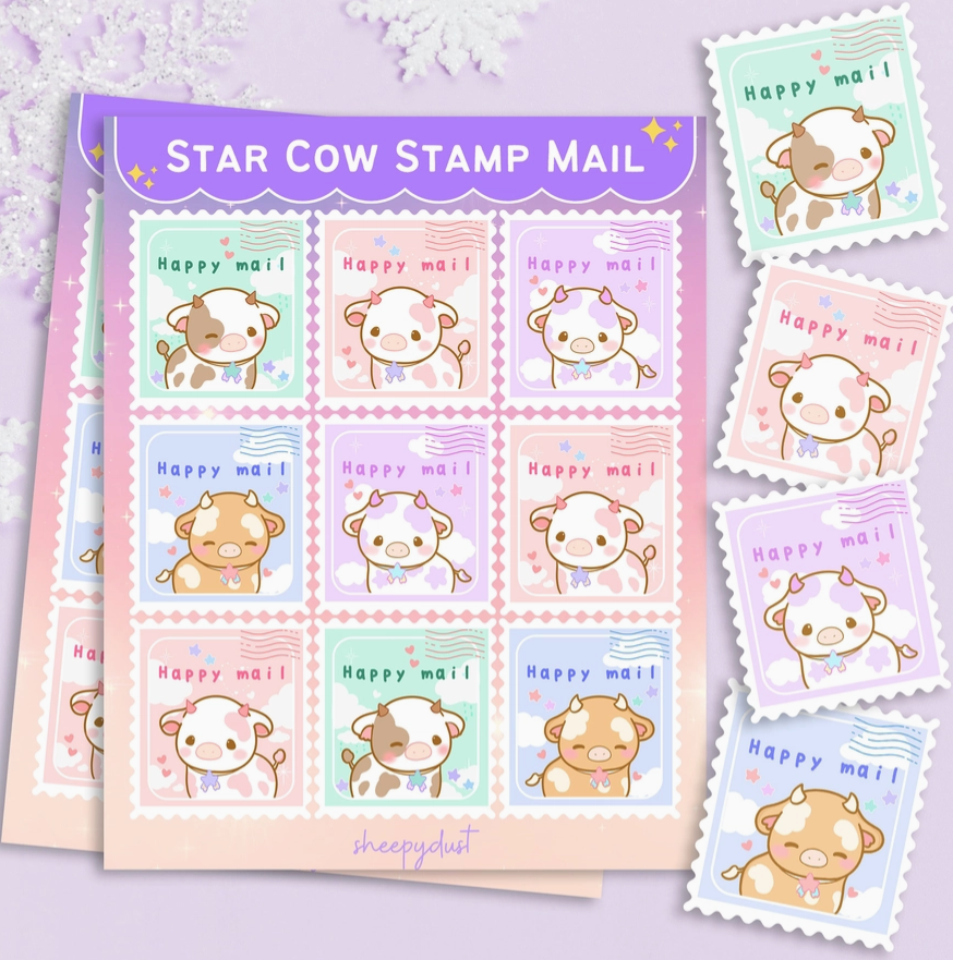 Star Cow Stamp Mail | Sticker Sheet