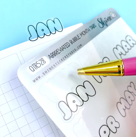 Abbreviated Bubble Letter Monthly Tab | Sticker Sheet