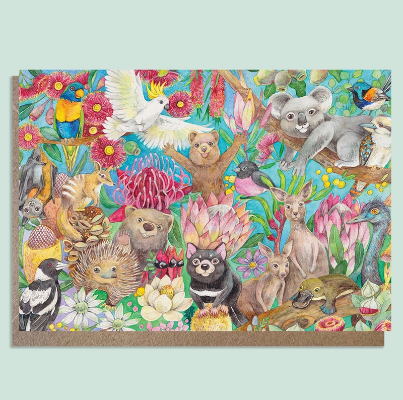 Watercolour Australian Animal Family | Greeting Card