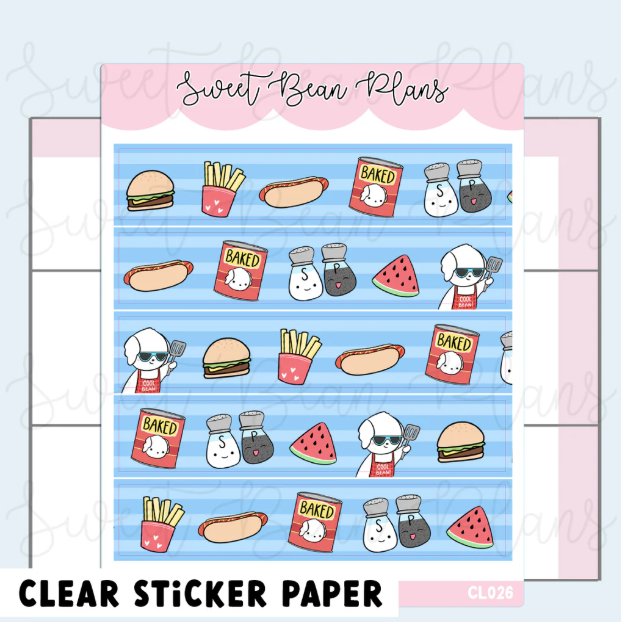 BBQ Bean Washi Strip | Clear Sticker Sheet