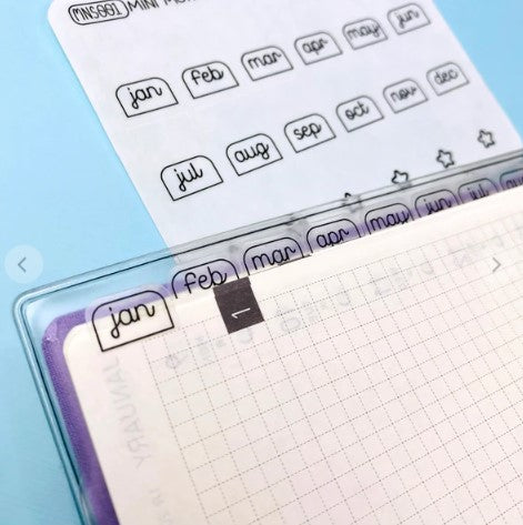 Black on Clear Mini Monthly Tabs | Sticker Sheet