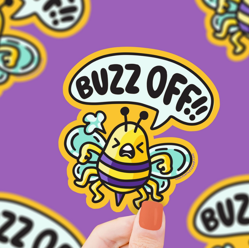 Buzz Off Angry Bee Hornet Wasp | Vinyl Sticker