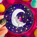 Cat Reading On A Moon | Vinyl Sticker