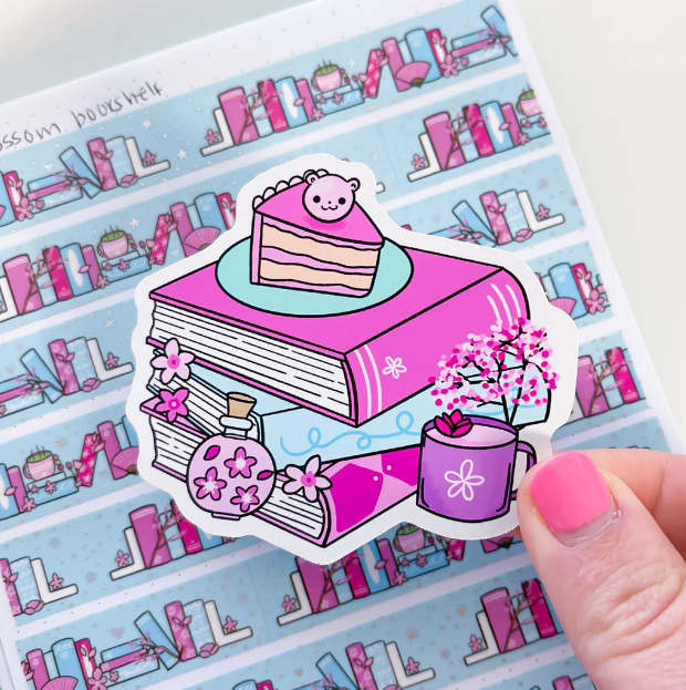 Cherry Blossom Book Stack | Vinyl Sticker