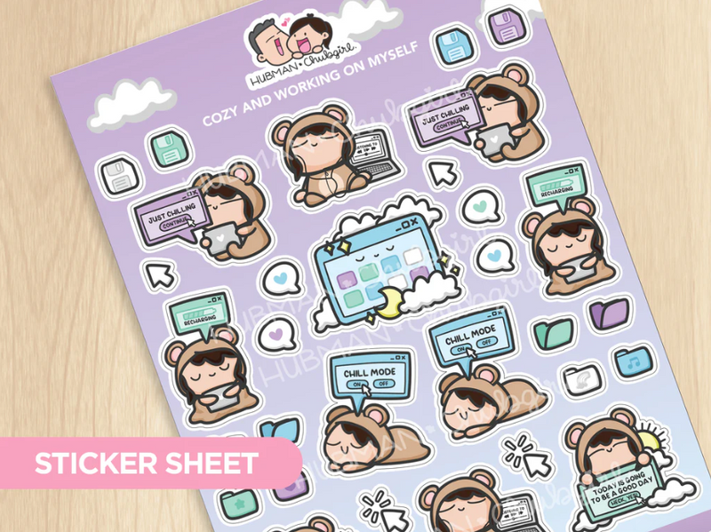 Cozy and Working on Myself | Large Sticker Sheet