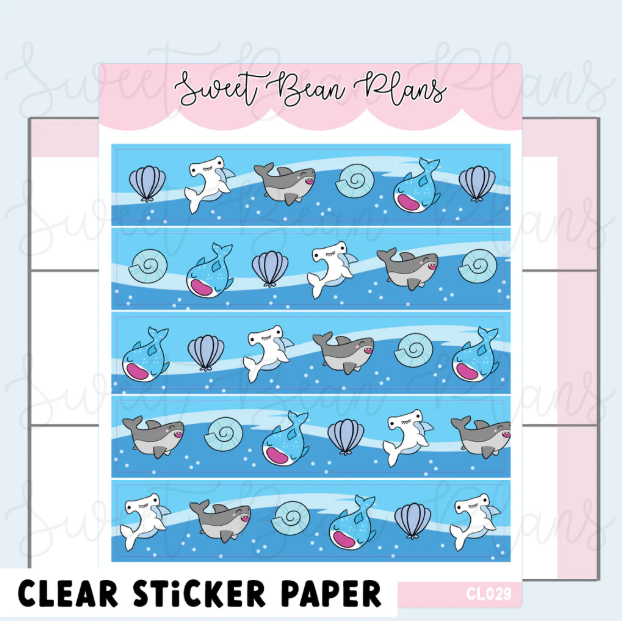 Cute Sharks Washi Strip | Clear Sticker Sheet