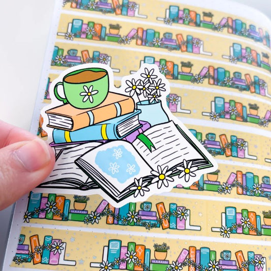 Daisy Book Stack | Vinyl Sticker