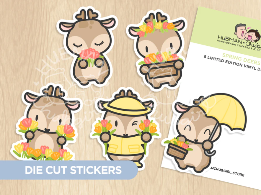 Spring Deers | Die Cut Stickers