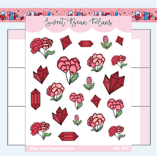 January Gemstone and Floral Doodles | Sticker Sheet