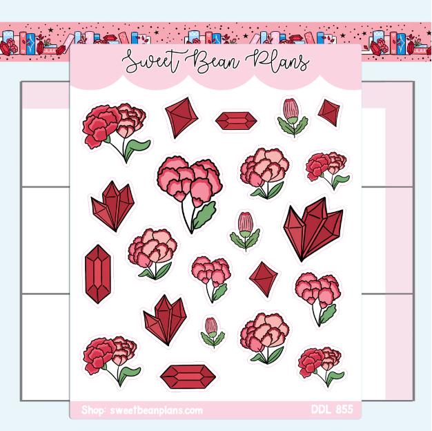 January Gemstone and Floral Doodles | Sticker Sheet