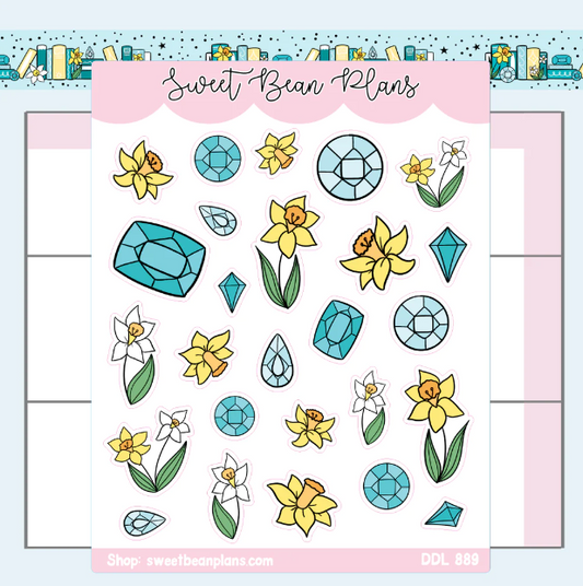 March Gemston and Florals | Sticker Sheet