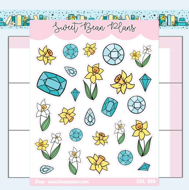 March Gemston and Florals | Sticker Sheet