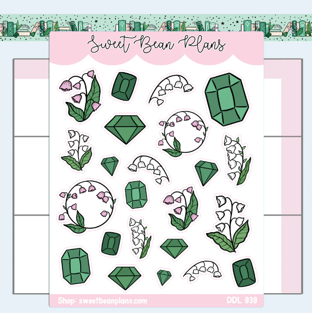 May Gemstone and Floral Doodles | Sticker Sheet